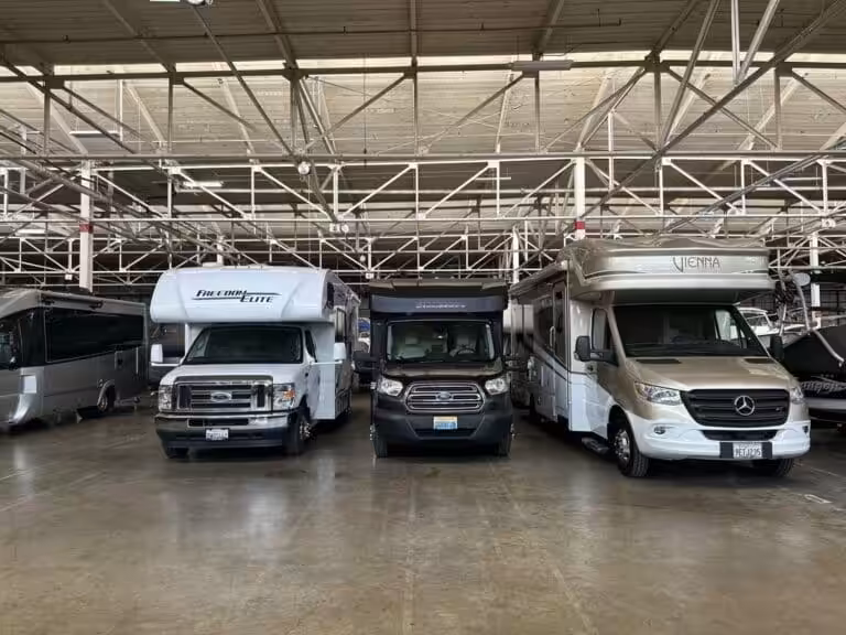 RVs in a storage facility