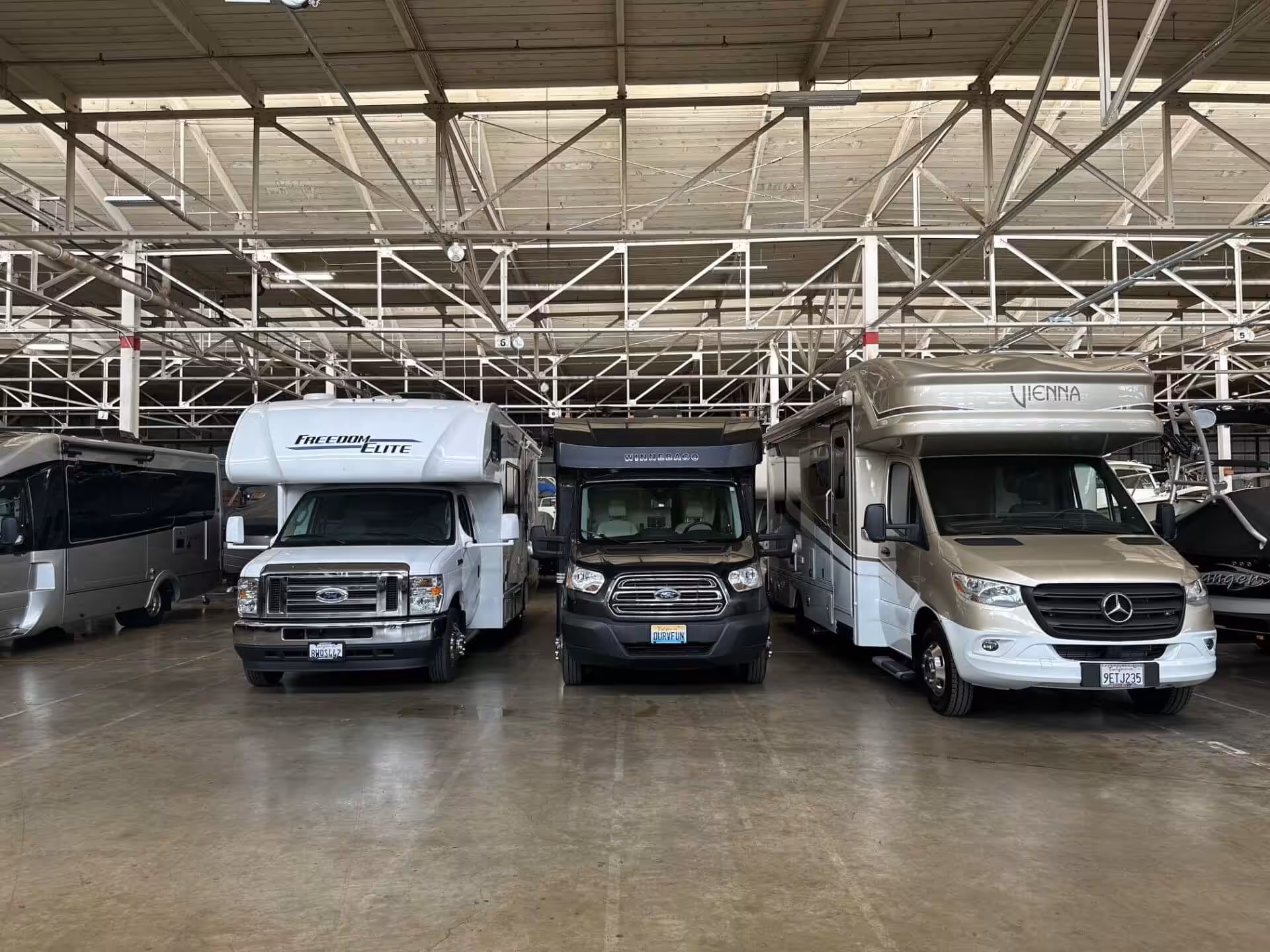 RVs in a storage facility